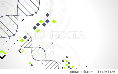 Abstraction on a scientific medical theme. Creative image of a DNA molecule with art elements. 135861426