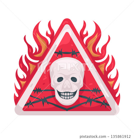Illustration of skull hazard symbol with flames 135861912