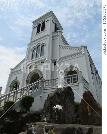 Catholic Himosashi Church, one of the most Romanesque churches in the East, located in Himosashicho, Hirado City, Nagasaki Prefecture 135862175