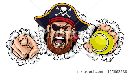 Pirate Tennis Ball Sports Team Mascot Man Pirate Tennis Ball Sports Team Mascot Man 135862288