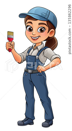 Woman Female Painter Decorator Cartoon Mascot 135862296