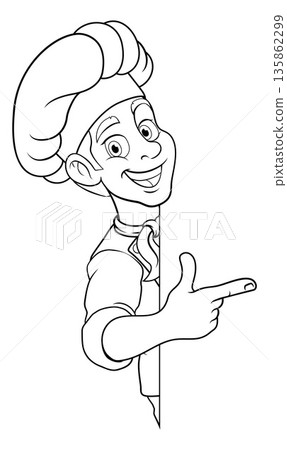 Chef Baker Cook Cartoon Mascot Man Pointing Sign 135862299