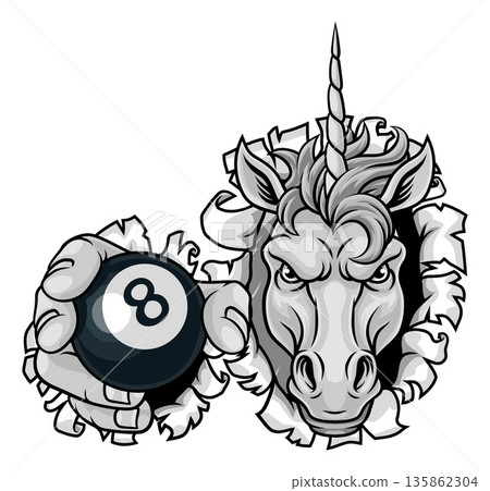 Unicorn Horse Pool Billiards Sports Team Mascot Unicorn Horse Pool Billiards Sports Team Mascot 135862304
