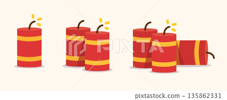 Chinese Firecrackers Flat Illustration Chinese Firecrackers Flat Illustration 135862331