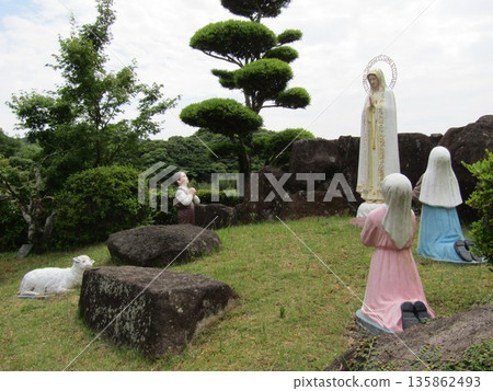The statue of Our Lady of Fatima at the Catholic Himosashi Church, one of the most Romanesque churches in the East, in Himosashi-cho, Hirado City, Nagasaki Prefecture The statue of Our Lady of Fatima at the Catholic Himosashi Church, one of the most Romanesque churches in the East, in Himosashi-cho, Hirado City, Nagasaki Prefecture 135862493
