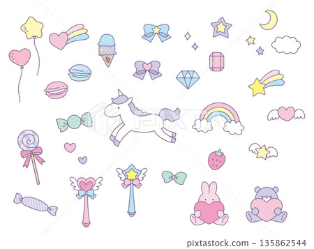 Hand-drawn dreamy illustration set Hand-drawn dreamy illustration set 135862544