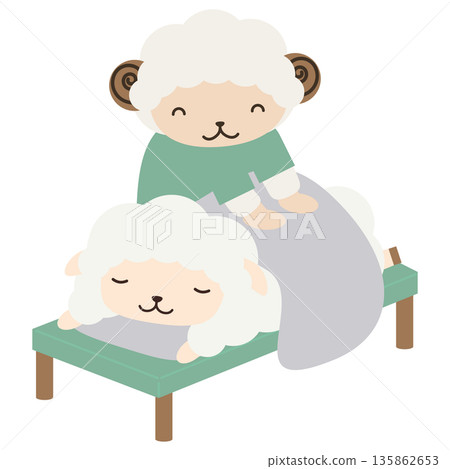 Illustration of a sheep providing treatment at an osteopathic clinic or massage parlor Illustration of a sheep providing treatment at an osteopathic clinic or massage parlor 135862653