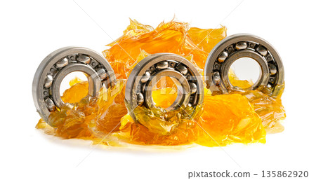 Ball bearing stainless with grease lithium machinery lubrication for automotive and industrial  isolated on white background. 135862920