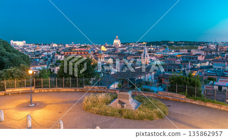View from the Pincio Landmark day to night timelapse in Rome, Italy on a beautiful warm spring evening 135862957