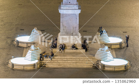 people are gathering under the central column on piazza del popolo during night timelapse people are gathering under the central column on piazza del popolo during night timelapse 135862960