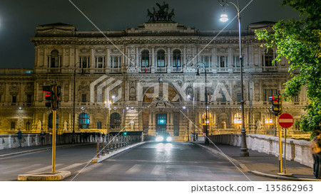 Palace of Justice night timelapse - courthouse building with Ponte Sant' Umberto bridge. Rome, Italy. Palace of Justice night timelapse - courthouse building with Ponte Sant' Umberto bridge. Rome, Italy. 135862963