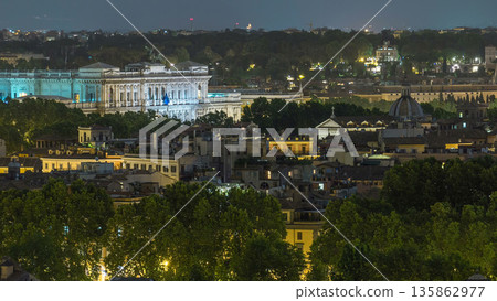 Panoramic view of historic center night timelapse of Rome, Italy 135862977