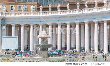 Fountain on St. Peter's square timelapse in Vatican City. Piazza San Pietro and Basilica 135862980