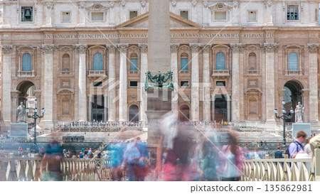 St. Peter's Square full of tourists with St. Peter's Basilica and the Egyptian obelisk within the Vatican City timelapse St. Peter's Square full of tourists with St. Peter's Basilica and the Egyptian obelisk within the Vatican City timelapse 135862981