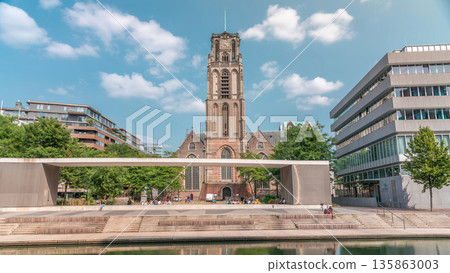 Hyperlapse of Laurenskerk on Grotekerkplein, Rotterdam. Netherlands 135863003