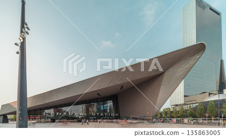 Hyperlapse of Rotterdam Central Station, the main railway hub in South Holland, Netherlands Hyperlapse of Rotterdam Central Station, the main railway hub in South Holland, Netherlands 135863005