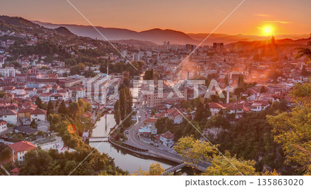 Sunset view of Sarajevo from most popular panoramic spot in Sarajevo timelapse. Sunset view of Sarajevo from most popular panoramic spot in Sarajevo timelapse. 135863020