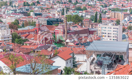 City panorama with cable car moving up and down from Sarajevo station to mountains, Bosnia And Herzegovina 135863022