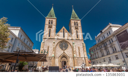 Catholic Cathedral known also as Sacred Heart Cathedral timelapse hyperlapse, in Sarajevo, Bosnia and Herzegovina. Catholic Cathedral known also as Sacred Heart Cathedral timelapse hyperlapse, in Sarajevo, Bosnia and Herzegovina. 135863031