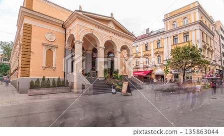 Building of Gradska Trznica Markale timelapse hyperlapse, the City Market place of Healthy Food 135863044