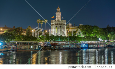 Torre del Oro Watchtower and Guadalquivir River Timelapse, Seville, Spain Torre del Oro Watchtower and Guadalquivir River Timelapse, Seville, Spain 135863053