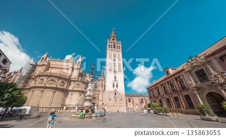 Seville Cathedral and Giralda Tower timelapse hyperlapse, Spain 135863055