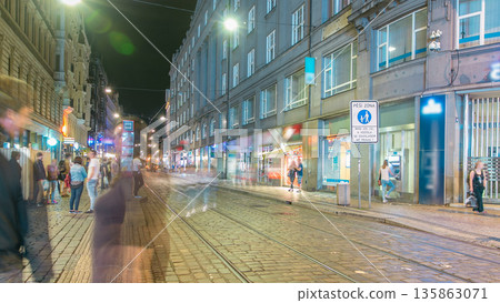 Wenceslas Square in Prague at night timelapse, dusk time. Wenceslas Square in Prague at night timelapse, dusk time. 135863071