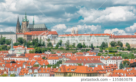 View on Prague castle from Charles Bridge tower timelapse View on Prague castle from Charles Bridge tower timelapse 135863076