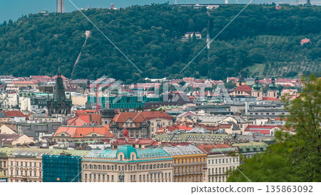 View from the top of the Vitkov Memorial timelapse on the Prague landscape and Vitkov memorials park on a sunny day View from the top of the Vitkov Memorial timelapse on the Prague landscape and Vitkov memorials park on a sunny day 135863092