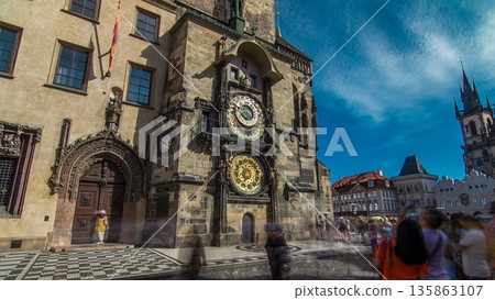 Prague Astronomical Clock timelapse hyperlapse in the Old Town Square, Prague, Czech Republic Prague Astronomical Clock timelapse hyperlapse in the Old Town Square, Prague, Czech Republic 135863107
