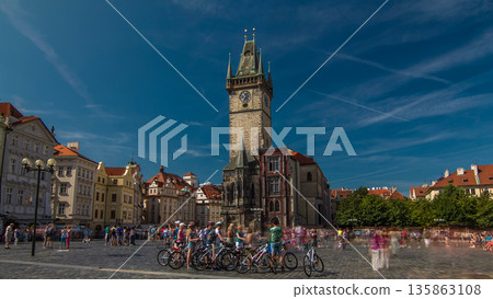 Old Town City Hall in Prague timelapse hyperlapse, view from Old Town Square, Czech Republic Old Town City Hall in Prague timelapse hyperlapse, view from Old Town Square, Czech Republic 135863108