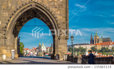 Old Town Bridge Tower of the Charles Bridge timelapse - one of the most beautiful Gothic constructions in world. 135863114