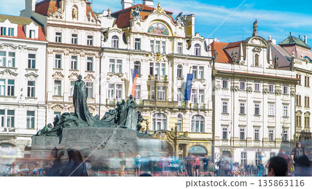 Jan Hus Memorial timelapse in Old town square in Prague, Czech Republic. Jan Hus Memorial timelapse in Old town square in Prague, Czech Republic. 135863116