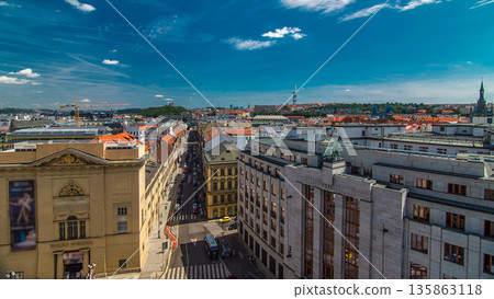 View from the height Powder Tower in Prague timelapse. Historical and cultural monument View from the height Powder Tower in Prague timelapse. Historical and cultural monument 135863118