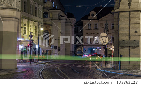 Night view of the illuminated malostranske namesti square timelapse in prague Night view of the illuminated malostranske namesti square timelapse in prague 135863128