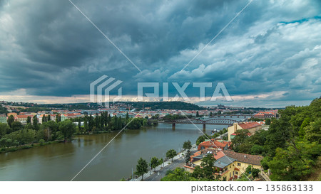 View of Prague timelapse from the observation deck of Visegrad. Prague. Czech Republic. View of Prague timelapse from the observation deck of Visegrad. Prague. Czech Republic. 135863133
