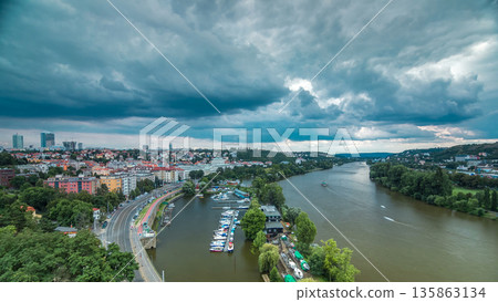 View of Prague timelapse from the observation deck of Visegrad. Prague. Czech Republic. View of Prague timelapse from the observation deck of Visegrad. Prague. Czech Republic. 135863134