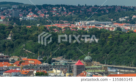 Panoramic view of Prague timelapse from the top of the Vitkov Memorial, Czech Republic 135863145