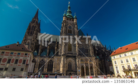St. Vitus Cathedral timelapse hyperlapse in Prague surrounded by tourists. St. Vitus Cathedral timelapse hyperlapse in Prague surrounded by tourists. 135863146