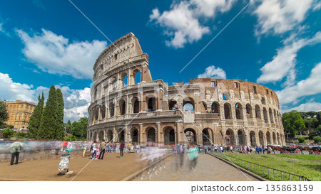 The Colosseum or Coliseum timelapse hyperlapse, also known as the Flavian Amphitheatre in Rome, Italy The Colosseum or Coliseum timelapse hyperlapse, also known as the Flavian Amphitheatre in Rome, Italy 135863159