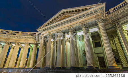 Kazan Cathedral Kazanskiy Kafedralniy Sobor in St. Petersburg during the White Nights in the summer timelapse hyperlapse Kazan Cathedral Kazanskiy Kafedralniy Sobor in St. Petersburg during the White Nights in the summer timelapse hyperlapse 135863186