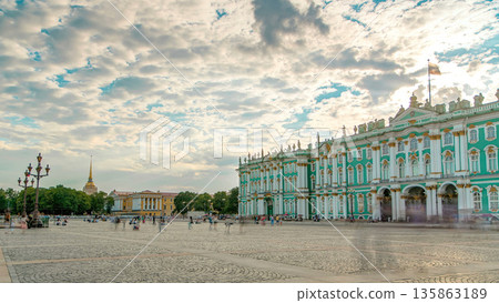 Sight-seeing Winter palace of Russian kings now Art museum Hermitage timelapse. St. Petersburg, Russia Sight-seeing Winter palace of Russian kings now Art museum Hermitage timelapse. St. Petersburg, Russia 135863189