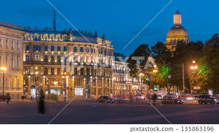 Saint Isaac's cathedral from the Palace square night timelapse in Saint Petersburg, Russia. Saint Isaac's cathedral from the Palace square night timelapse in Saint Petersburg, Russia. 135863196