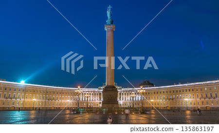 Palace Square night lights view of Alexander Column timelapse in St. Petersburg, Russia. Palace Square night lights view of Alexander Column timelapse in St. Petersburg, Russia. 135863197