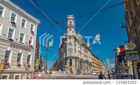 Crossroads five corners timelapse hyperlapse. ST. Petersburg, Russia Crossroads five corners timelapse hyperlapse. ST. Petersburg, Russia 135863203