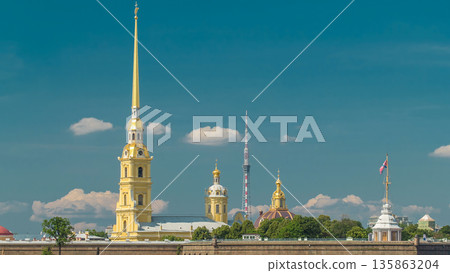 Peter and Paul Fortress across the Neva river timelapse hyperlapse, St. Petersburg, Russia Peter and Paul Fortress across the Neva river timelapse hyperlapse, St. Petersburg, Russia 135863204