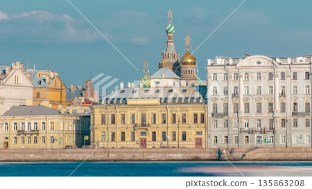 The Palace embankment and Church of the Savior on Spilled Blood timelapse. St. Petersburg, Russia The Palace embankment and Church of the Savior on Spilled Blood timelapse. St. Petersburg, Russia 135863208