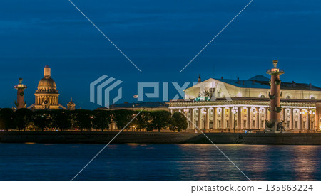 View of the Old Stock Exchange timelapse, rastralnye column, St. Isaac's Cathedral. St. Petersburg Russia View of the Old Stock Exchange timelapse, rastralnye column, St. Isaac's Cathedral. St. Petersburg Russia 135863224