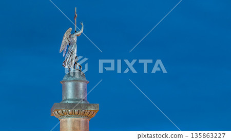 Statue of angel on the Alexandria column on Palace Square night timelapse .Saint- Petersburg. Russia Statue of angel on the Alexandria column on Palace Square night timelapse .Saint- Petersburg. Russia 135863227