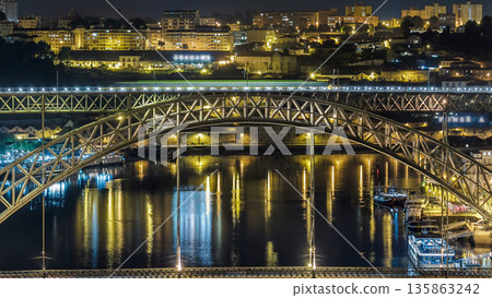 Timelapse of The Dom Luis I Bridge over Douro River between the cities of Porto and Vila Nova de Gaia, Portugal Timelapse of The Dom Luis I Bridge over Douro River between the cities of Porto and Vila Nova de Gaia, Portugal 135863242